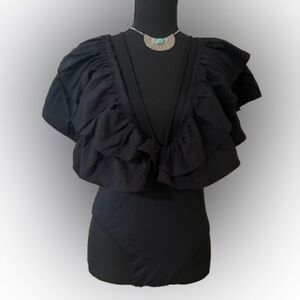 ZARA Black Puff Sleeve Swimsuit, Size L